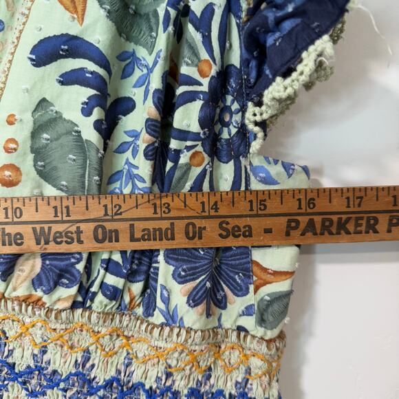 Farm Rio Women's Ocean Tapestry Maxi Dress Smocked V Neck Ruffle Printed Large - Picture 9 of 13